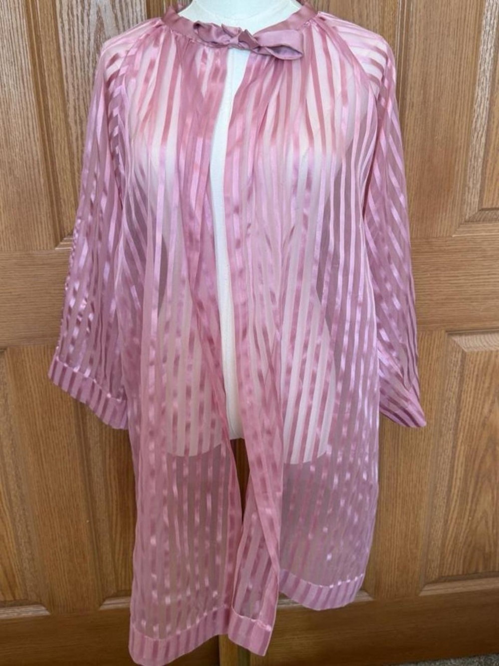 Sheer Pink Striped Duster Dressing Gown